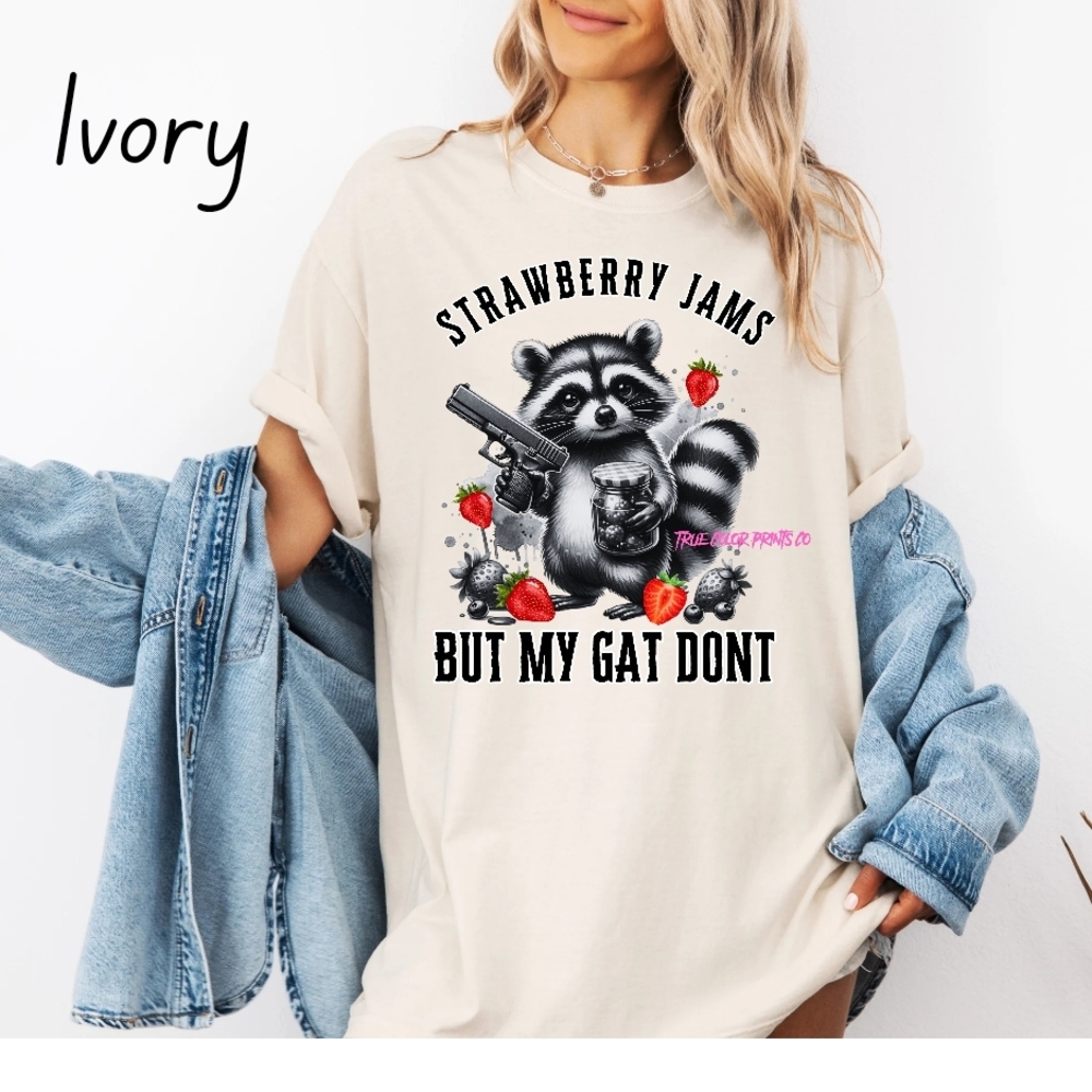 Ivory Graphic T-Shirt with Raccoon Print